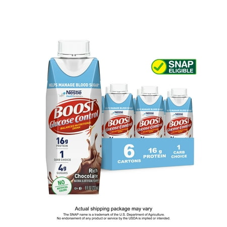 BOOST Glucose Control Nutritional Drink Protein Shakes, Rich Chocolate, 8 fl oz, 6 Pack