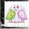 thumbnail image 4 of Ambesonne Kissing Shower Curtain, Cartoon Green Mauve Birds, 69"Wx75"L, Multicolor, 4 of 5