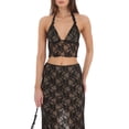 thumbnail image 3 of Biezeib Women’s Two Piece Summer Outfits Sleeveless Halter Lace Crop Tops and Long Skirt Set Beachwear, 3 of 6