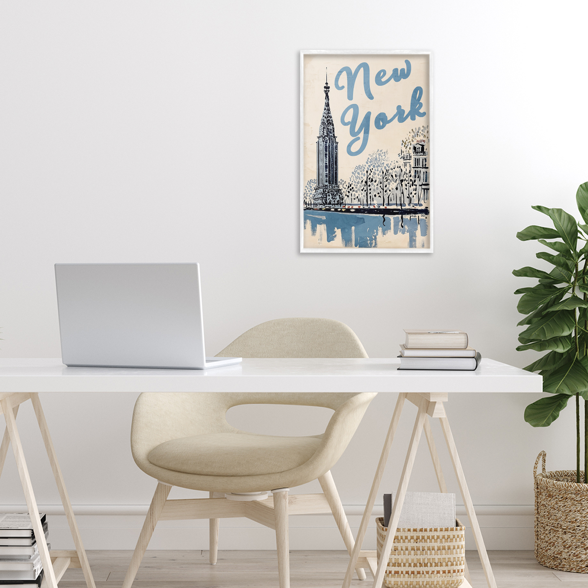 Stupell Industries Blue & Beige New York Travel White Framed Giclee Art, design by Annabelle Hall