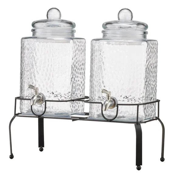 1.5-gallon glass beverage dispenser, party drink dispenser, with stand, 2-pack.