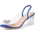 thumbnail image 1 of BLISSFUL STEP Women's Clear Rhinestone Peep Toe Block Heels Sandals Blue US 9, 1 of 6