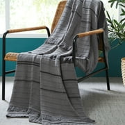 Modern Threads 100% Cotton Knit Adult Throw Blanket, 50" x 70", Tarek, Gray/Coal