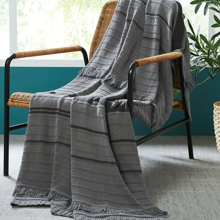 Modern Threads 100% Cotton Knit Adult Throw Blanket, 50" x 70", Tarek, Gray/Coal