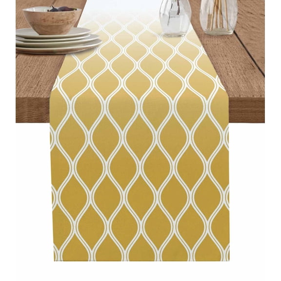 Yellow Ombre Stripe Table Runner 48 Inches, Modern Abstract Art Gradient Striped Bed Runner Dresser Scarves Tabletop for Indoor Outdoor Parties/Ceremony/Banquet, 13" x 48"