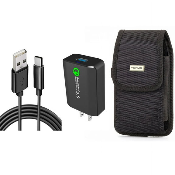 Case Belt Clip & Home Charger for iPhone 15 Pro Max - Swivel Holster Rugged Cover and 18W Fast 6ft USB Cable Type-C Turbo Charge K3L for iPhone 15 Pro Max (6.7")