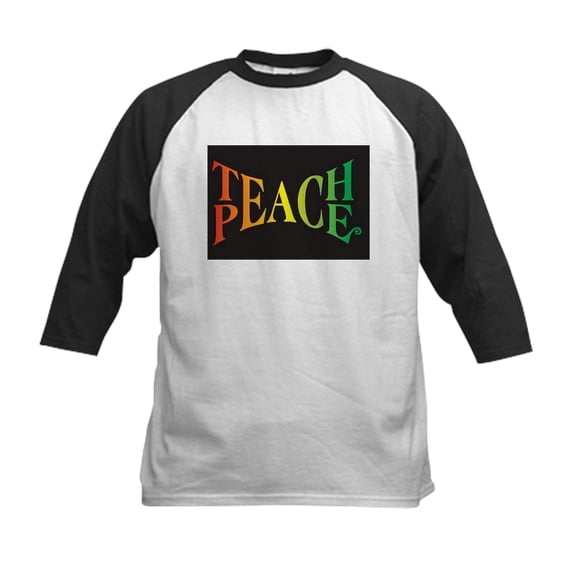 CafePress - Teach Peace Kids Baseball Jersey - Kids Cotton Baseball Jersey, 3/4 Sleeve Shirt
