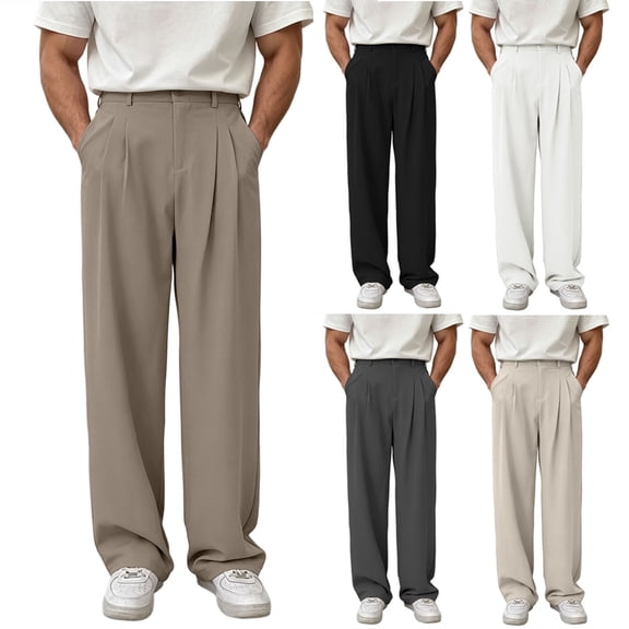 Mens Baggy Casual Dress Pants Lightweight Pleated Old Money Wide Leg Vintage Relaxed Fit Slacks Work Office Trousers