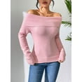 thumbnail image 4 of Womens Trendy Off the Shoulder Sweater Top Casual Long Sleeve Pullover Sweater Top Cute Fall Outfits Pink S, 4 of 6