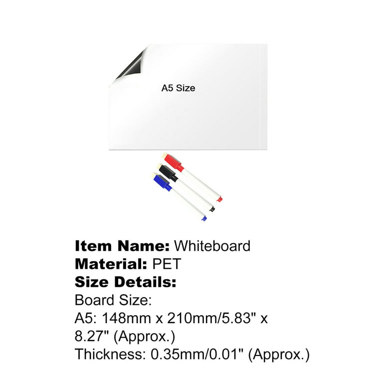 5Pcs 8 x 6 A5 Right Angle Magnetic White Board Contact Paper, White
