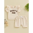 thumbnail image 2 of Liacowi Toddler Infant Baby Girl Shorts Set Round Neck Short Sleeve Letter Print Tops+ Elastic Waist Shorts 2Pcs Kids Summer Casual Outfit Clothes, 2 of 9