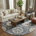 thumbnail image 3 of LR Home Aiden 7'3" Round Dark Gray/Blue Floral Wool Indoor Area Rug, 3 of 8