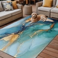thumbnail image 2 of Fsddascl Turquoise Blue Outdoor Rug for Patio/Deck/Porch, Non-Slip Large Area Rug 5 x 8 Ft, Modern Teal Gold Marble Textured Indoor Outdoor Rugs Washable Area Rugs, Reversible Camping Rug Carpet, 2 of 5
