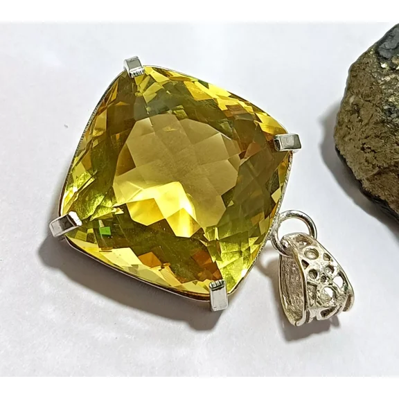 75 Ct Cushion Yellow Topaz Pendant Emerald 925 Sterling Silver Loose Gemstone