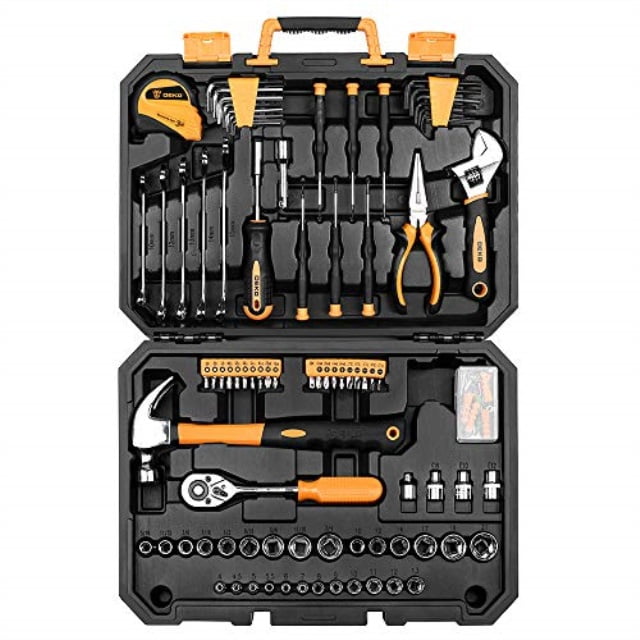 dekopro 128 piece tool set-general household hand tool kit, auto repair  tool set, with plastic toolbox storage case