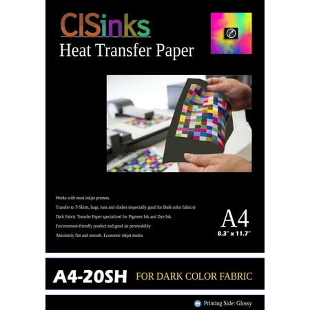 CISinks 20 Sheets Heat Transfer Paper A4 (8.27" x 11.7") for Dark Color Fabrics