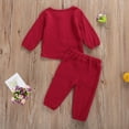 thumbnail image 7 of Bagilaanoe Toddler Baby Boy Girl Cotton Linen Pants Set Solid Long Sleeve T Shirt Top Drawstring Elastic Waist Pants Outfit, 7 of 7
