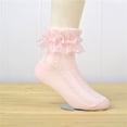 thumbnail image 2 of Fewfanhot Girls Ruffle Lace Mesh Crew Socks, Breathable Mid Calf Summer Princess Dress Socks for Kids, 3-12 Years Old, 2 of 3