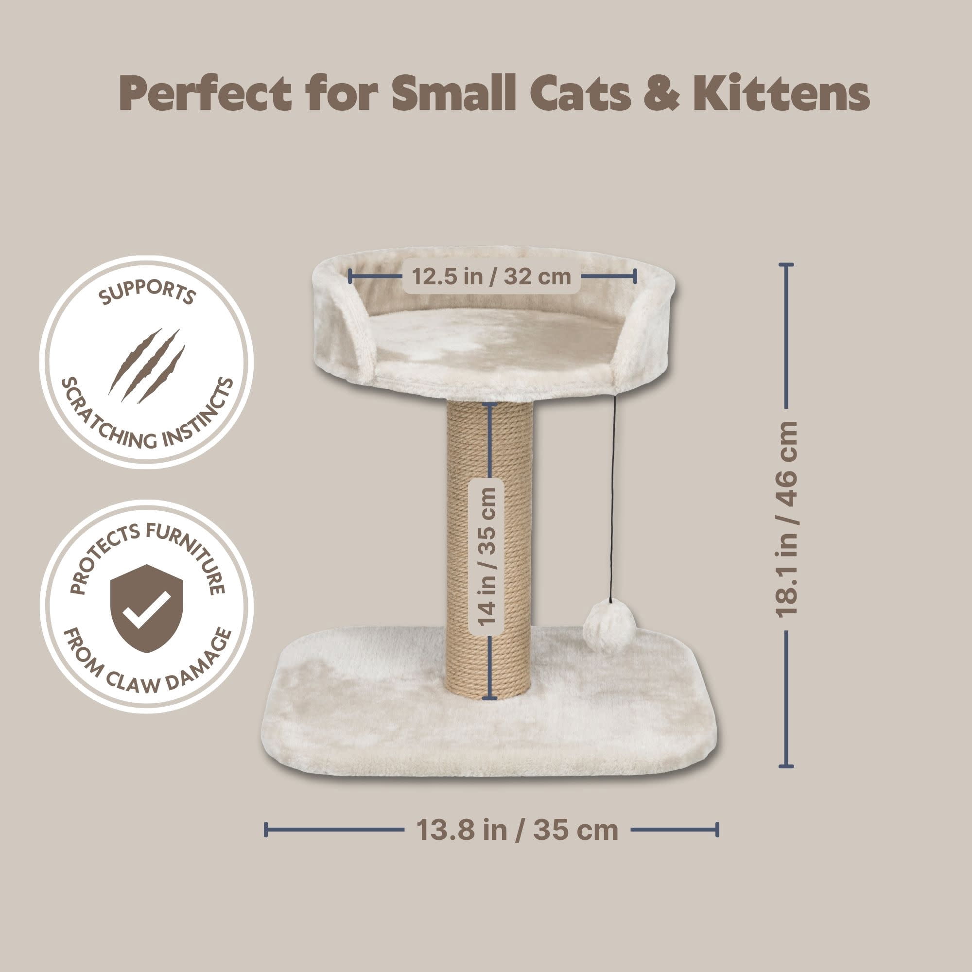 TRIXIE Mica Sisal 18" Cat Scratching Post with Plush Platform, Light Gray-Greige