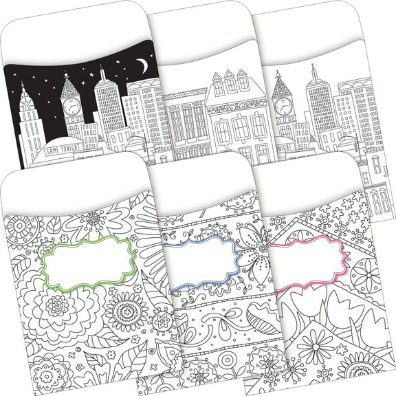 Barker Creek Color Me! Library Pocket Set (6 designs) - Set of 60
