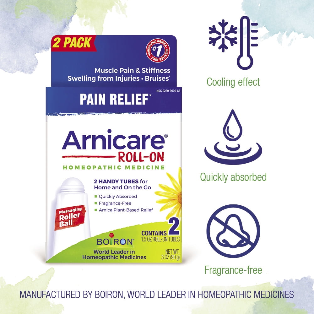 (2 pack) Boiron Arnicare Roll-On, Homeopathic Medicine for Pain Relief, Muscle Pain & Stiffness, Swelling from Injuries, Bruises, 2 x 1.5 oz Twin Pack