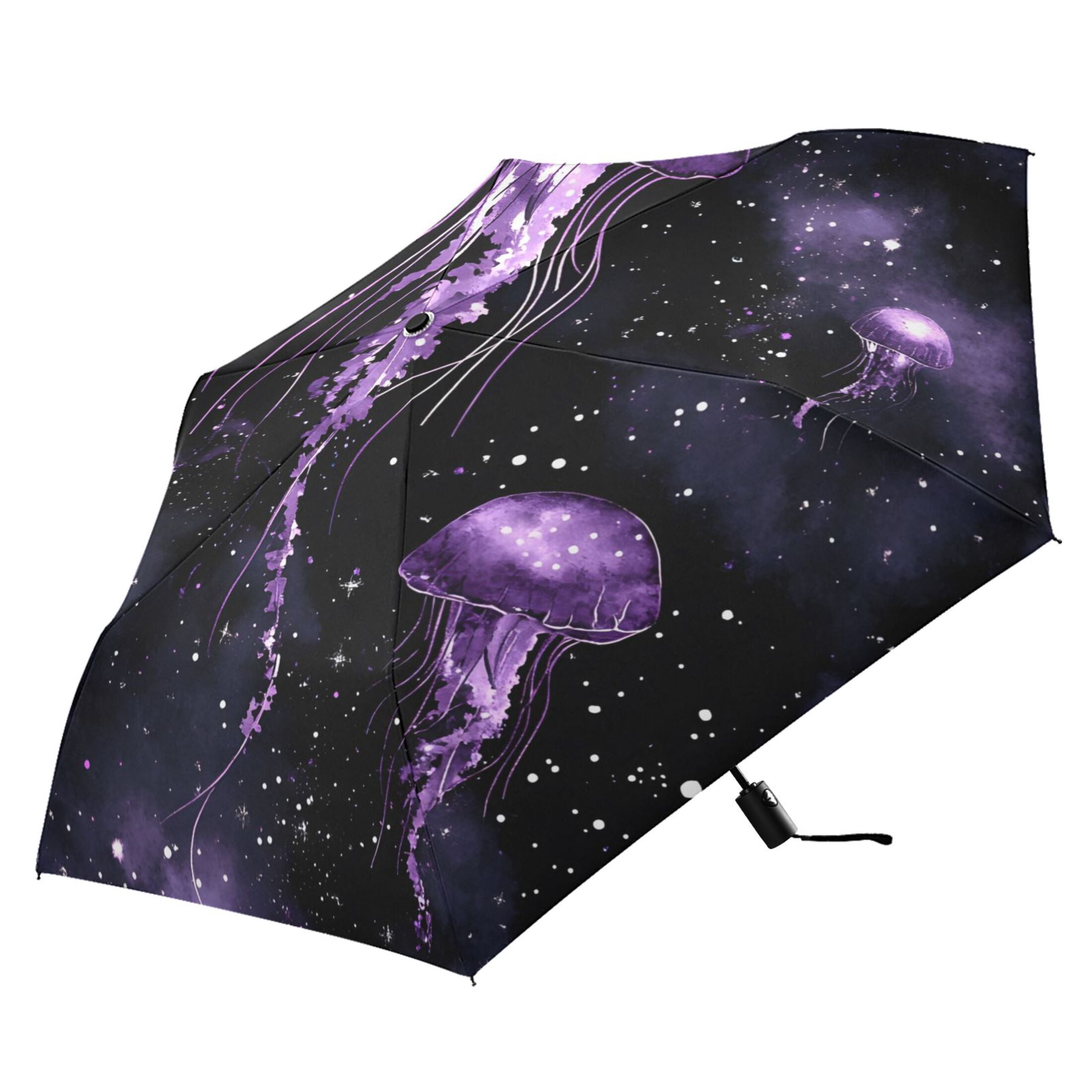 Glow in The Dark Jellyfish Folding Umbrella UV50+ Waterproof Sun Protection Auto Open Close Compact Fiberglass Frame