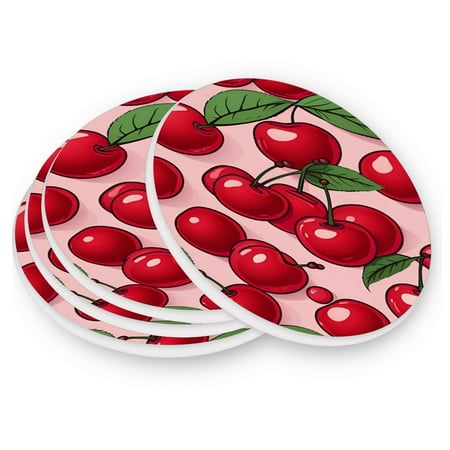 

Round Coasters Modern Style Ceramic Coaster Waterproof and Durable Drink Coaster Coasters set of 4 Customizable Coasters 4pcs Cherry Pattern