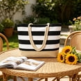 thumbnail image 6 of LEFXSMR Beach Bags for Women, Beach Bags Waterproof Sandproof with Striped Design, Portable Washable Tote Bag for Swim Pool & Outdoor Use, Black, 6 of 6