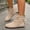 Khaki, variant on Women's Ruched Faux Suede Flat Ankle Boots Back Zipper Bow Decor Soft Round Toe Casual Short Booties Wine