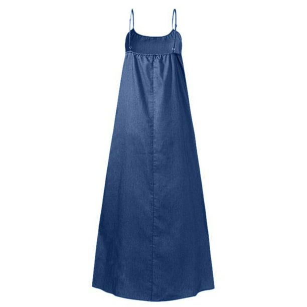 white christmas dresses Women's Navy Blue Scoop Neck Strappy Bustier Bodycon Midi Denim Dress