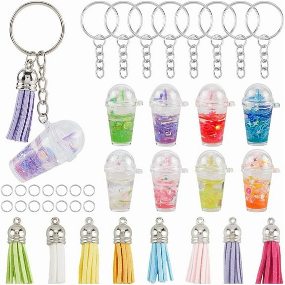 45Pcs DIY 8 Sets Milk Tea Cup Keychain Tea Charms with Suede Tassels Mini Sweet Cute Milktea Cups Colorful Drink Charms for DIY Making