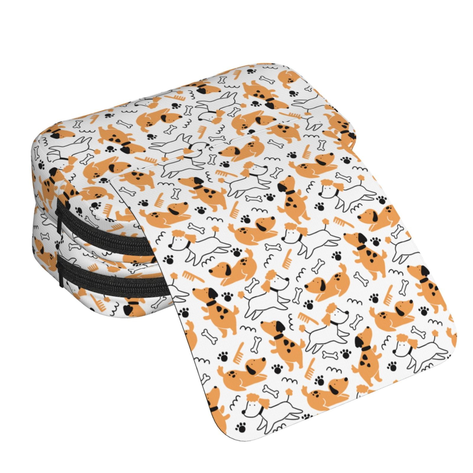 Rateoe Cute Dog Pattern Double Clamshell Pen Case, Storage Organizer with Two Zipper Compartments– Holds Up to 50 Pencils & Pens