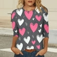 thumbnail image 3 of Yteetum Valentines Gifts 3/4 Length Sleeve Womens Tops Oversized Crewneck Valentine's Day Graphic Printed Short Sleeve T Shirt Womens Casual Round Neck Loves Heart Print Three Quarter Sleeve Shirts, 3 of 6