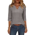 thumbnail image 5 of ClodeEU Women's Summer V Neck 3/4 Sleeve Pullover Top with Pleated, Casual T-Shirt Blouse Gray,Womens Plus XXL, 5 of 7