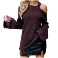 thumbnail image 2 of AOOCHASLIY 2023 Womens Sweater Women's Long Sleeved Round-neck Solid Flared Sleeves Sweater Casual Pullover Top, 2 of 5
