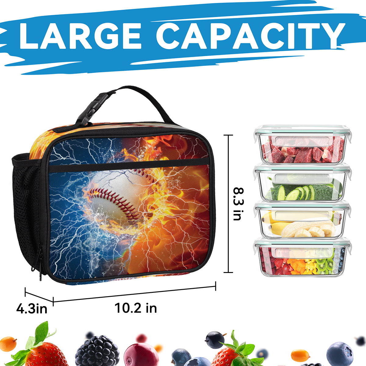 Herdesigns Baseball Sports Theme Large Backpack Set with Lunch Box Lightweight Water Resistant Travel Laptop Backpacks Casual Daypacks for Women Men