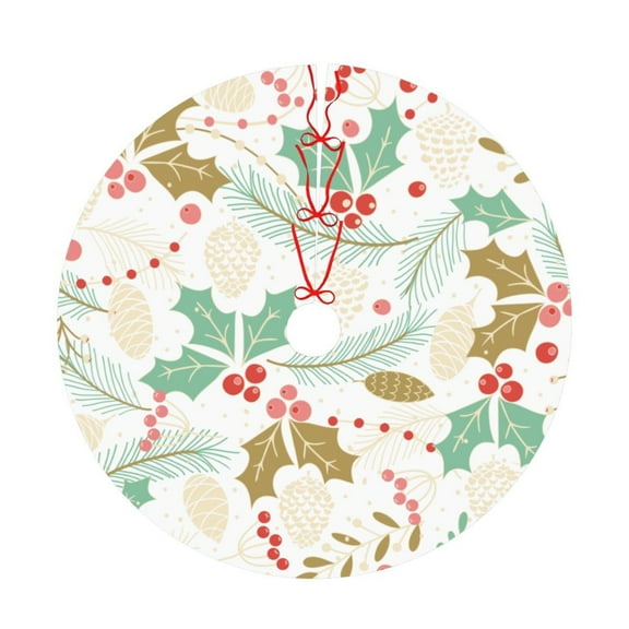 Holly Christmas Tree Skirt 30" , Xmas Tree Skirt Home Decoration New Year Holiday Party Ornaments Tree Mat