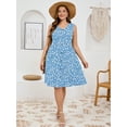 thumbnail image 3 of SHOWMALL Women Plus MIdi Dresses Summer Floral Sleeveless Casual Loose Blue Butterflies 4X Flowy Pleated Button Down Midi Beach Sun Dress with Pockets, 3 of 6