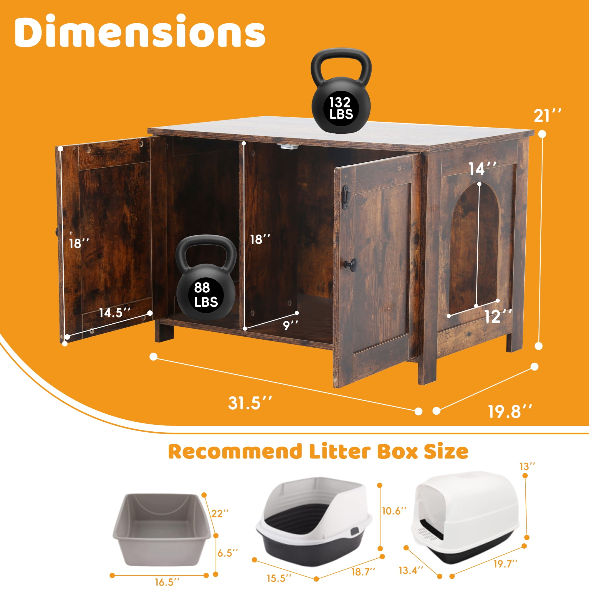 CL.HPAHKL Cat Litter Box Enclosure Furniture, Cat Litter Cabinet Hidden Wooden Cat Washroom with Removable Divider Cat House Cat Box for Livingroom & Entryway, Fit Most Cats and Litter Box, Brown