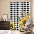 thumbnail image 3 of Sunflower Plaid Kitchen Curtains 96 Inch Length, Black White Checkered Yellow Floral Grommet Top Bedroom Living Room Curtains, Light Filtering Cafe Curtain Drapes 2 Panels Set 104''x96'', 3 of 9