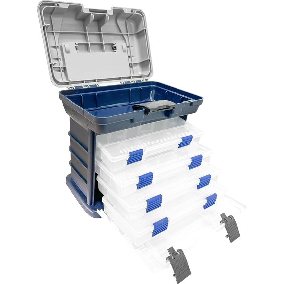 BLUEWING Tackle Storage Tray Premium Material Durable and Waterproof Convenient Carry Handle Secure Latch System Versatile Compartmentalized Design, 10.63*6.89*10.43 in, Blue