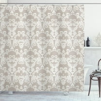 Ambesonne Taupe Shower Curtain, Damask Nature, 69"Wx75"L, Taupe and White