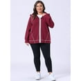 thumbnail image 3 of Unique Bargains Women's Plus Size Fleece Jacket Zip Front Hoodie 2X Burgundy, 3 of 6