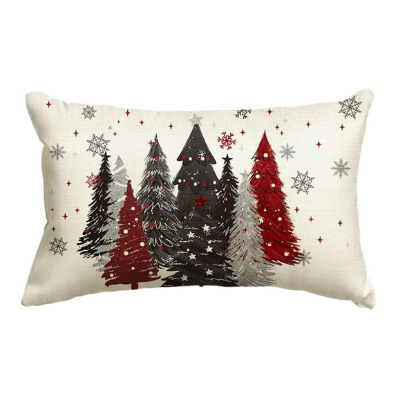 Merry Christmas Trees Snowflake Throw Pillow Cover, Green and Red ,11.8X19.6In, Seasonal Winter Holiday Cushion Case Decoration for Sofa Couch(A)