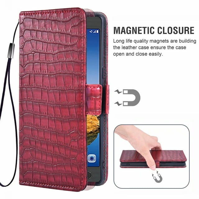 Case for Samsung Galaxy S7 Active, Mobile Phone Case with Card Holder, Stand Flip Protective Cover -Red