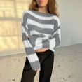 thumbnail image 2 of XPMWRP Women's Fashion Striped Cable Fall Winter Sweaters Casual Pullover Round Neck Sweater Classic Long Sleeve Rib Knit Jumper Tops Gray S, 2 of 7