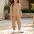 thumbnail image 6 of WAVSUF Girls Fall Fleece Sets 2 Piece, Long Sleeve Zipper Sweatshirts and Joggers Winter Warm Casual Outfits Brown 3, 6 of 7