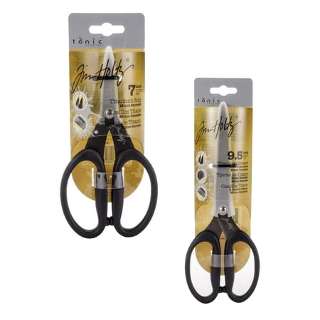 Tim Holtz Micro-Serrated Titanium Shears & Snips Scissor Set, 9.5 Double Beveled Titanium Shears & 7.5 Titanium Snips