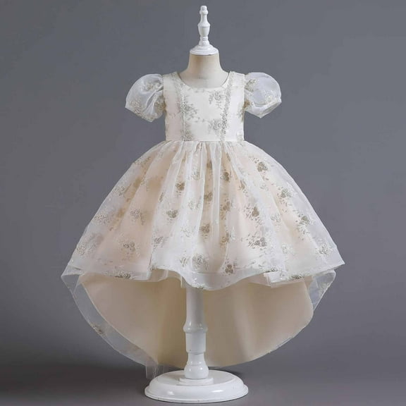 Lilgiuy Baby Girls Middle-aged Children's Summer Dresses Bubble Sleeve Charming Gauze Princess Gown for 3-12Y