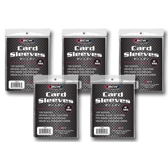 500 BCW Brand Soft Card Sleeves/Penny Sleeves (5 Sealed Packs) - Standard Size 2 5/8 x 3 5/8, NO PVC